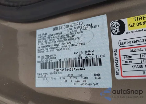 2005 Ford Freestar Se z USA, uszkodzony, nr VIN 2FMZA51645BA56383